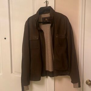 Loro Piana Brown Suede Bomber Jacket with Adjustable collar, cashmere inside